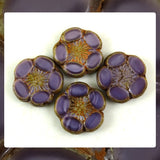 Czech Glass Beads: 5 Petal Flower - Purple (Bag of 4 beads)
