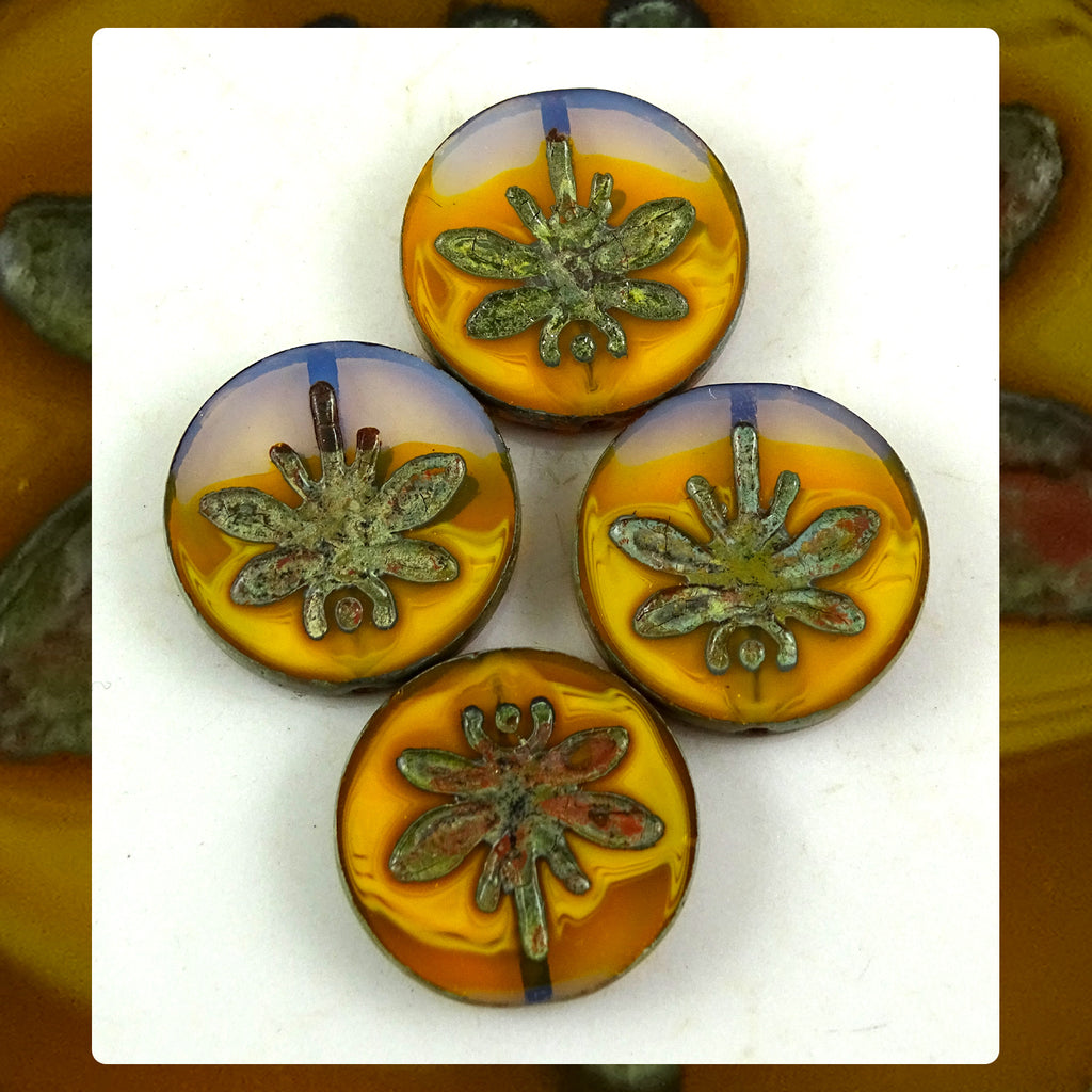 Czech Glass Beads: Table Cut Large Dragonfly Beads - Violet Sunset (Bag of 4)