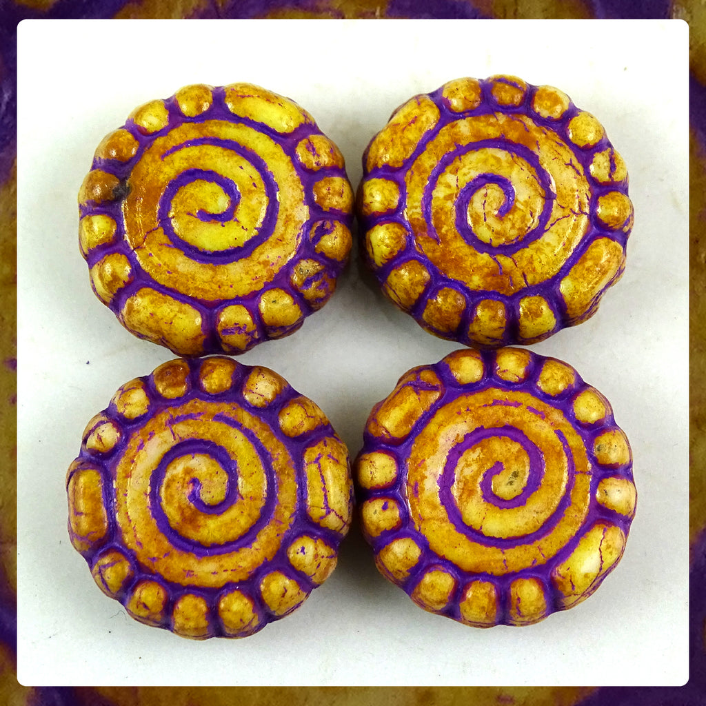 Czech Glass Beads: Gilded Textured Spiral Beads - Matte Purple (Bag of 4)