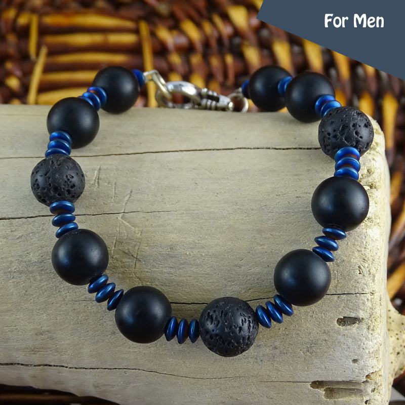 Men's Bracelet - Volcanic Lava Beads w/ Round Lobster Claw Clasp
