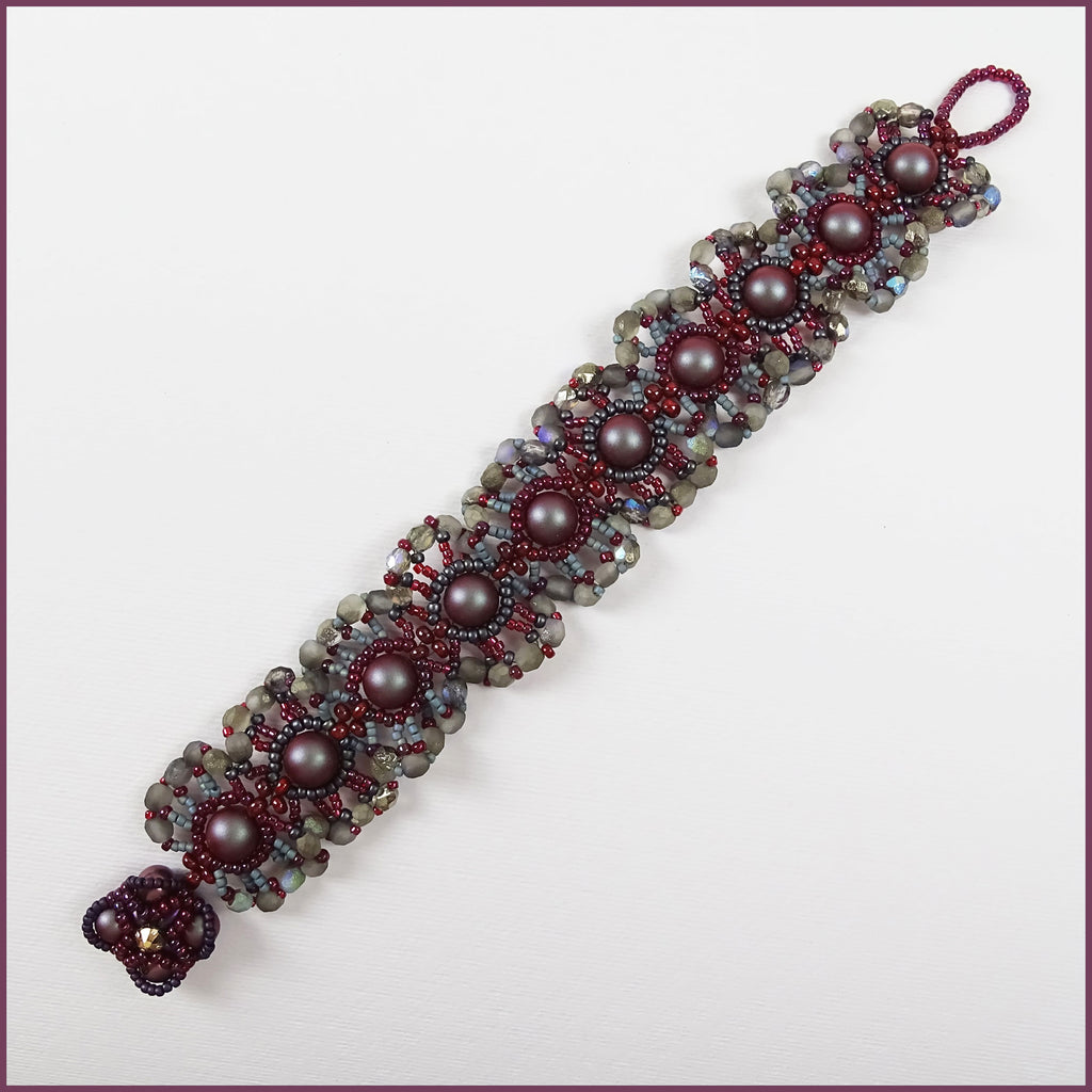 Ruffled & Red Bracelet: Hand-Woven / Czech Glass / Swarovksi Crystal / Japanese Seed Beads