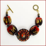 "The Fire Inside" Bracelet w/ Our Own Handmade Glass Beads & Beaded Cabochon