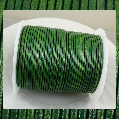 European Round Leather Cord: Green Shades (3 Meters / 3.28 Yards)