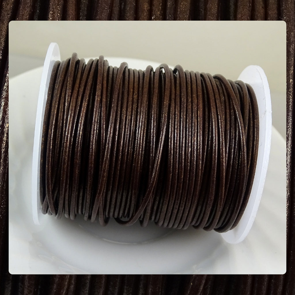 European Round Leather Cord: Metallic Brown (3 Meters / 3.28 Yards)