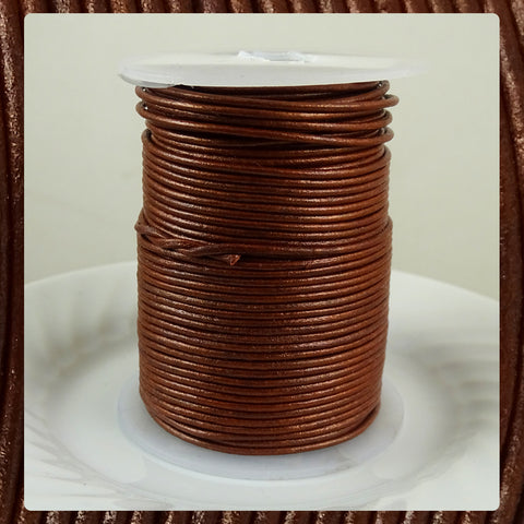 European Round Leather Cord: Metallic Cinnamon (3 Meters / 3.28 Yards)