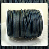High Quality Round Leather Cord: Distressed Dark Blue (3 Meters / 3.28 Yards)