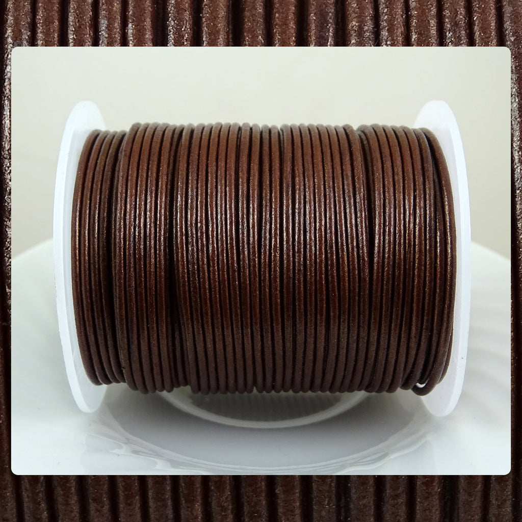 European Round Leather Cord: Metallic Burgundy (3 Meters / 3.28 Yards)