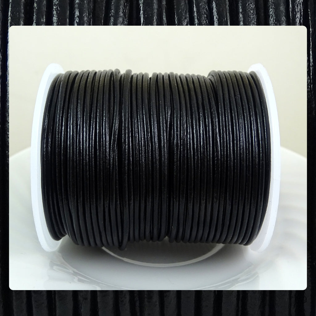 European Round Leather Cord: Black (3 Meters / 3.28 Yards)