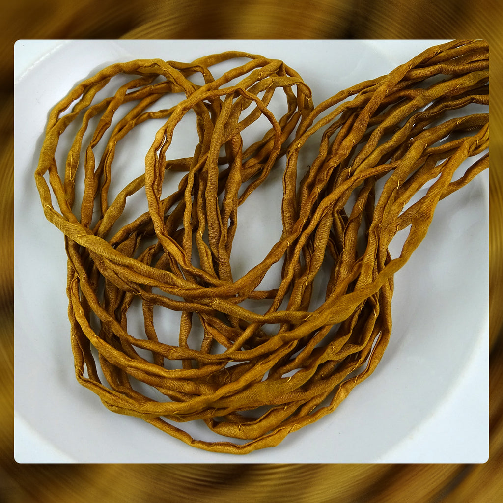 Hand Dyed Silk Cords: Autumn Gold - Sold By The Individual Cord (Width: 2-3mm)