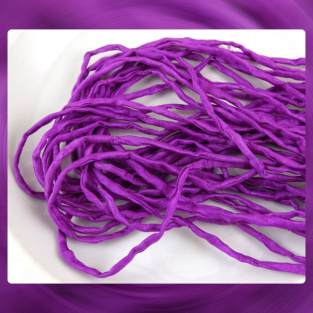Hand Dyed Silk Cords: Dark Fuschia / Purple - Sold By The Meter (Width: 2-3mm)
