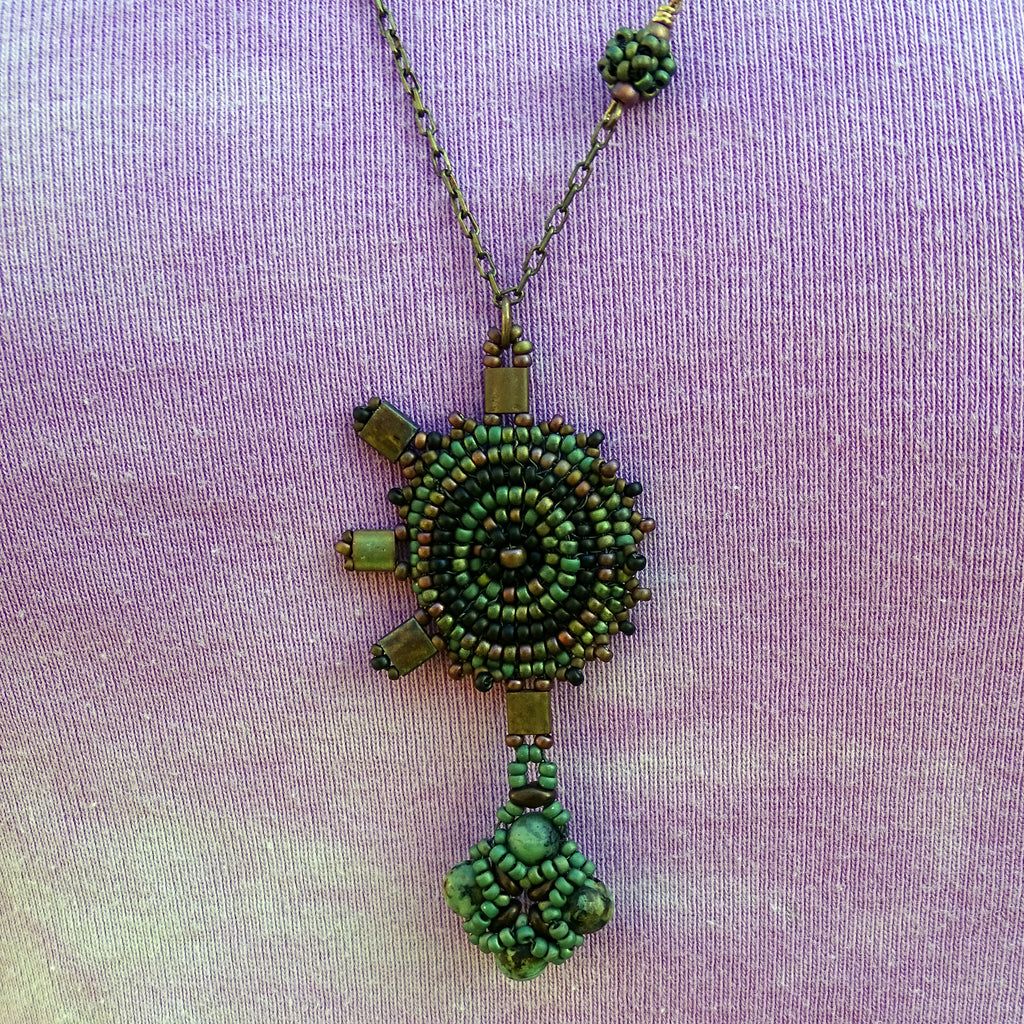 Mandala Amulet Necklace with Hand-Woven Pendant