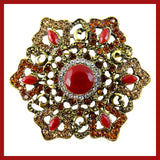 Vintage-Style Brooch: Red and Topaz