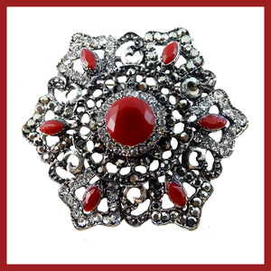 Vintage-Style Brooch: Red and Clear Crystal