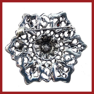 Vintage-Style Brooch: Red and Clear Crystal