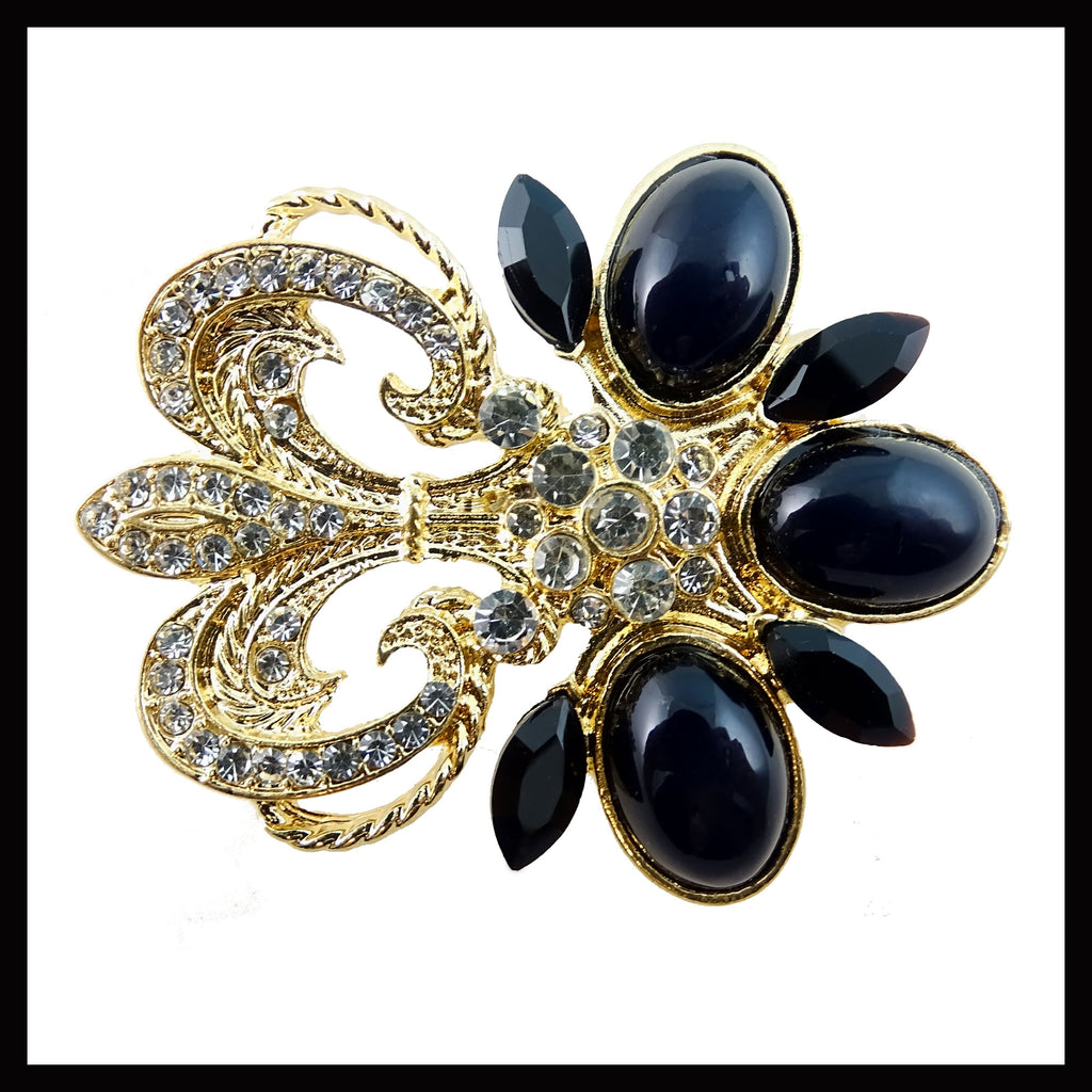 Vintage-Style Brooch: Black and Clear Crystal