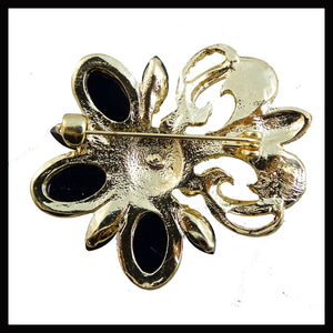 Vintage-Style Brooch: Black and Clear Crystal