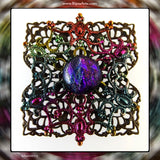 Hand-Painted, Antique Brass, Double Filigree Pendant With Dichroic Glass Center