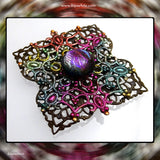 Hand-Painted, Antique Brass, Double Filigree Pendant With Dichroic Glass Center