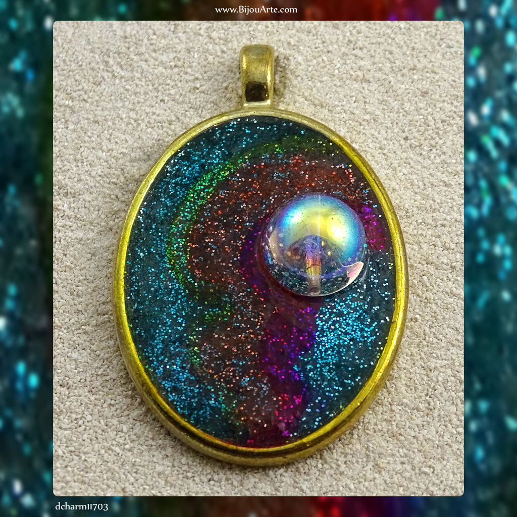 Hand-Decorated Resin Pendant With Gold-Plated Bezel
