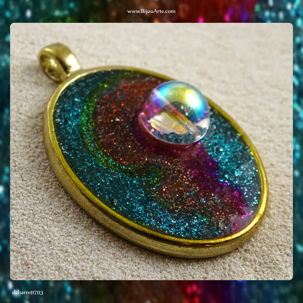 Hand-Decorated Resin Pendant With Gold-Plated Bezel