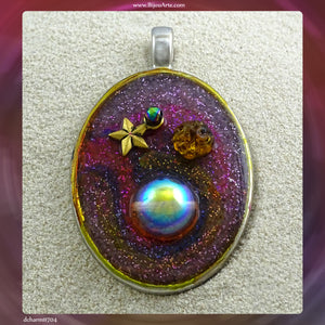 Hand-Decorated Resin Pendant, With Two-Tone Silver-Plated Bezel