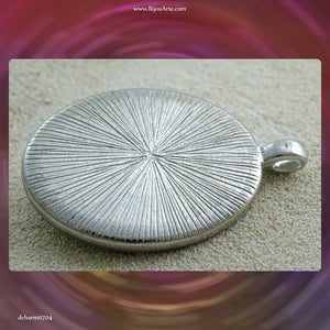 Hand-Decorated Resin Pendant, With Two-Tone Silver-Plated Bezel