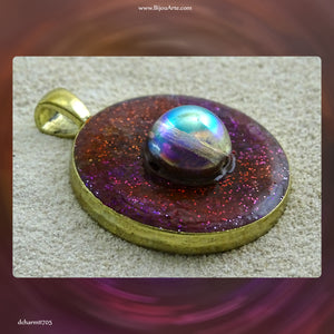 Hand Decorated Resin Pendant With Czech Glass Accent And Gold Plated Bezel