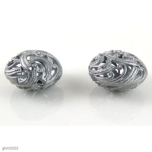 High quality Zinc alloy "Zamak" filigree beads. Natural pearly-grey washed finish.  Each bead is 26mm end-to-end.