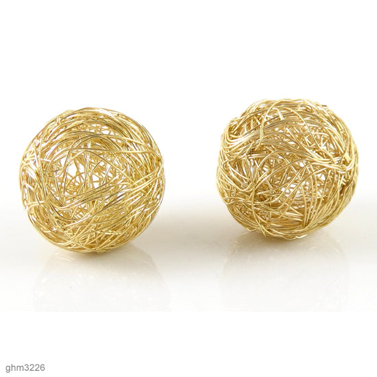 Wire Wrapped Sphere Beads: Pack of 2 (Bright Gold)