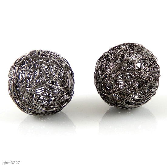 Wire Wrapped Sphere Beads: Pack of 2 (Galvanized Hematite)