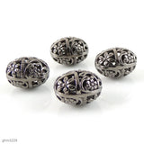 High quality Zinc alloy "Zamak" filigree beads. Galvanized hematite finish.  Each bead is 15mm end-to-end. Pack of 4