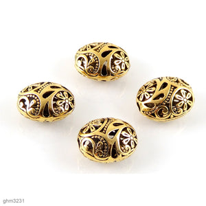 Pack of 4 High quality Zinc alloy "Zamak" filigree beads. Antiqued, galvanized brass finish.  Each bead is 20mm end-to-end.