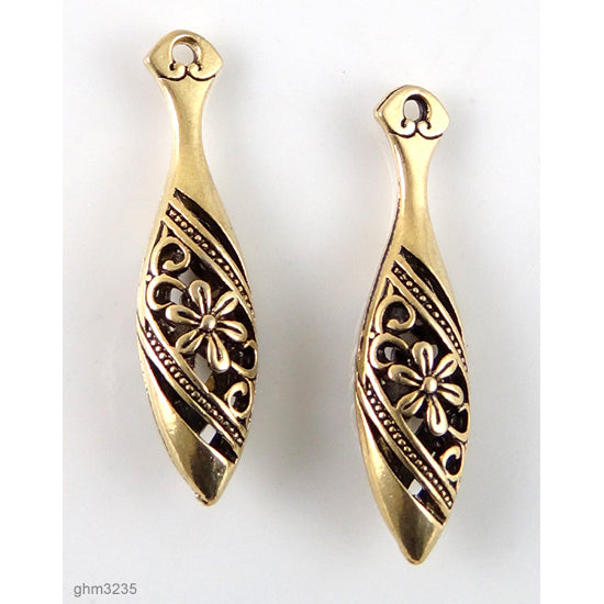High quality Zinc alloy "Zamak" decorative drops. Antique gold-plated finish.  Each bead measures 40mm end-to-end.