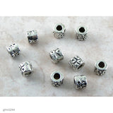 Silver-plated metal alloy slider beads with 5mm hole. Beads are aprox. 10mm wide and 8mm long.  Sold in groups of 10 pieces.