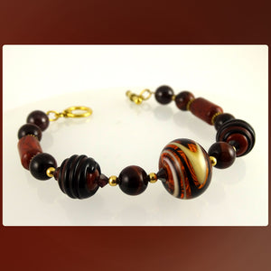 Artisan Bracelet: Glass Beads, Tiger-Eye and Poppy Jasper