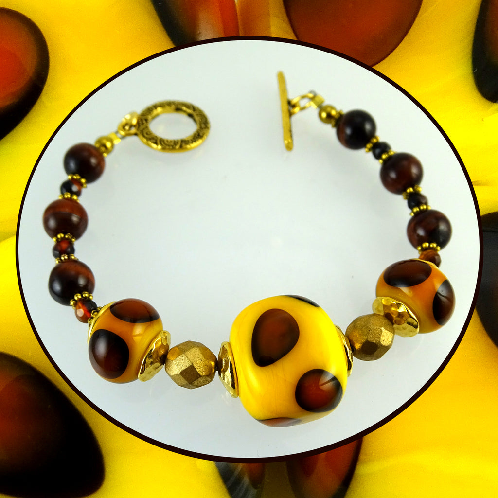 Bracelet w/ Our Own Handmade Lampwork Beads & Tiger's Eye stone