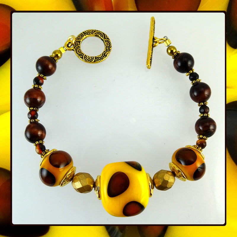 Bracelet w/ Our Own Handmade Lampwork Beads & Tiger's Eye stone