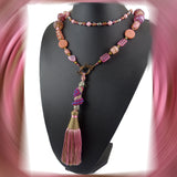 The Rose Glow: Necklace Featuring Our Handmade Glass Beads & Hand-Woven Tassel-Pendant