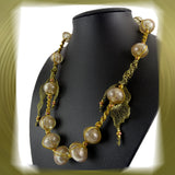 Necklace: Micro-Macrame, Wire Mesh Ribbon & Handmade Glass Beads