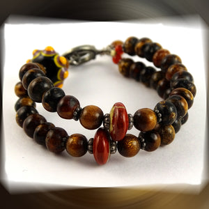2-Strand Beaded Bracelet: Handmade Bead, Amber, Golden Coral, Jasper