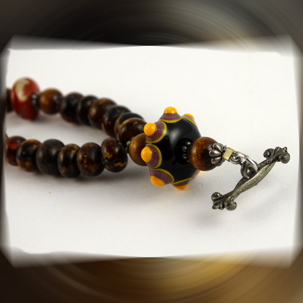 2-Strand Beaded Bracelet: Handmade Bead, Amber, Golden Coral, Jasper