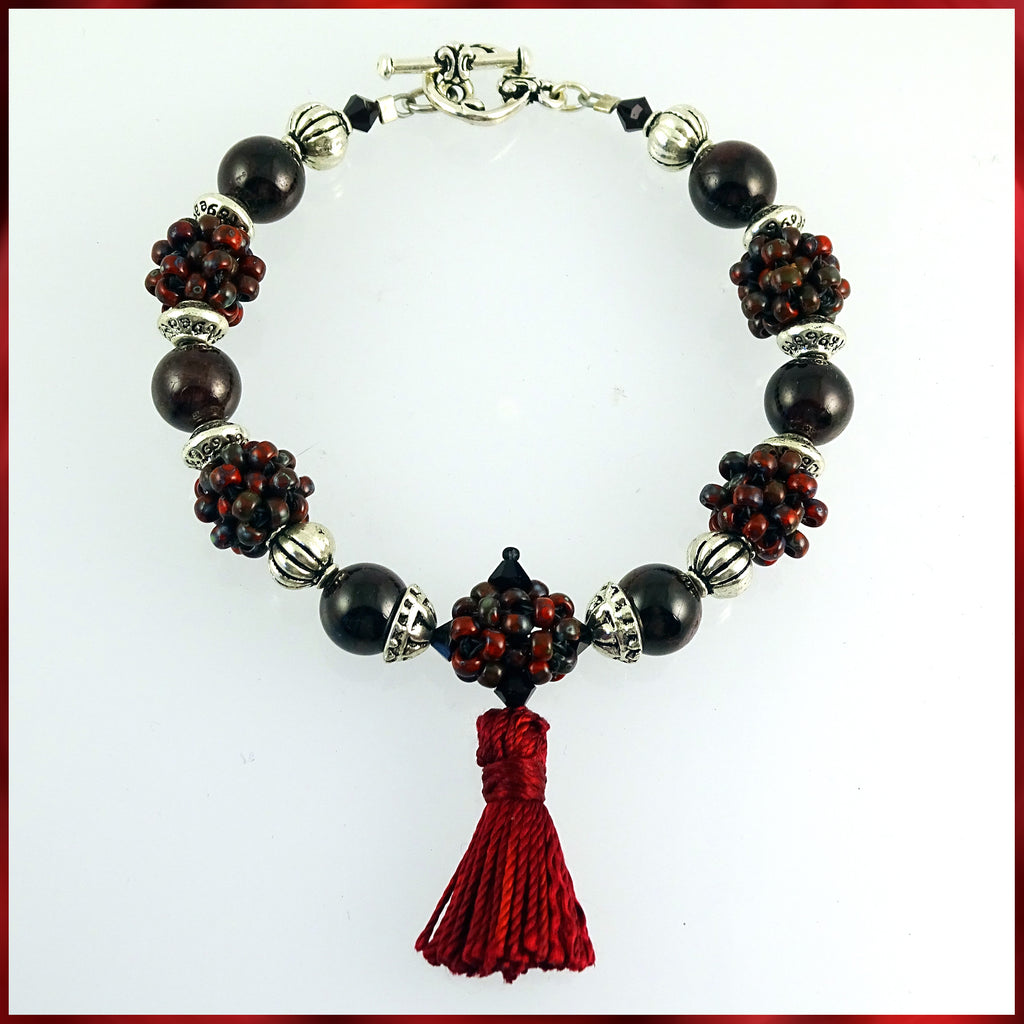 "Lady Luck" Mala Bracelet: Grade-A Garnets & Hand-Woven "Berry Beads"