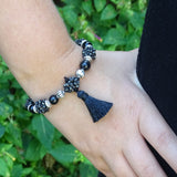 "Mystery" Mala Bracelet: Black Obsidian & Hand-Woven "Berry Beads"