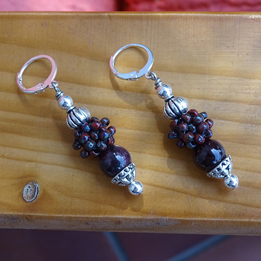 "Lady Luck" Earrings: Grade-A Garnets & Hand-Woven "Berry Beads"