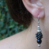 "It's a Mystery" Earrings: Black Obsidian & Hand-Woven "Berry Beads"