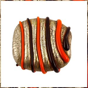 Handmade Glass Lampwork Bead: Orange Swirls on Distressed Silver Leaf