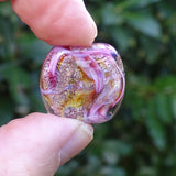 Handmade Glass Lampwork Beads - Sold By The Pair: Pink, Amber & Violet Swirl on Silver Leaf