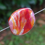 Handmade Glass Focal Bead: Ruby, Pinks & Silver Leaf