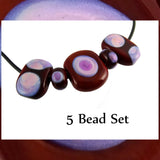 Handmade Glass Lampwork 5-Bead Set: BIG Pink Dots On Red