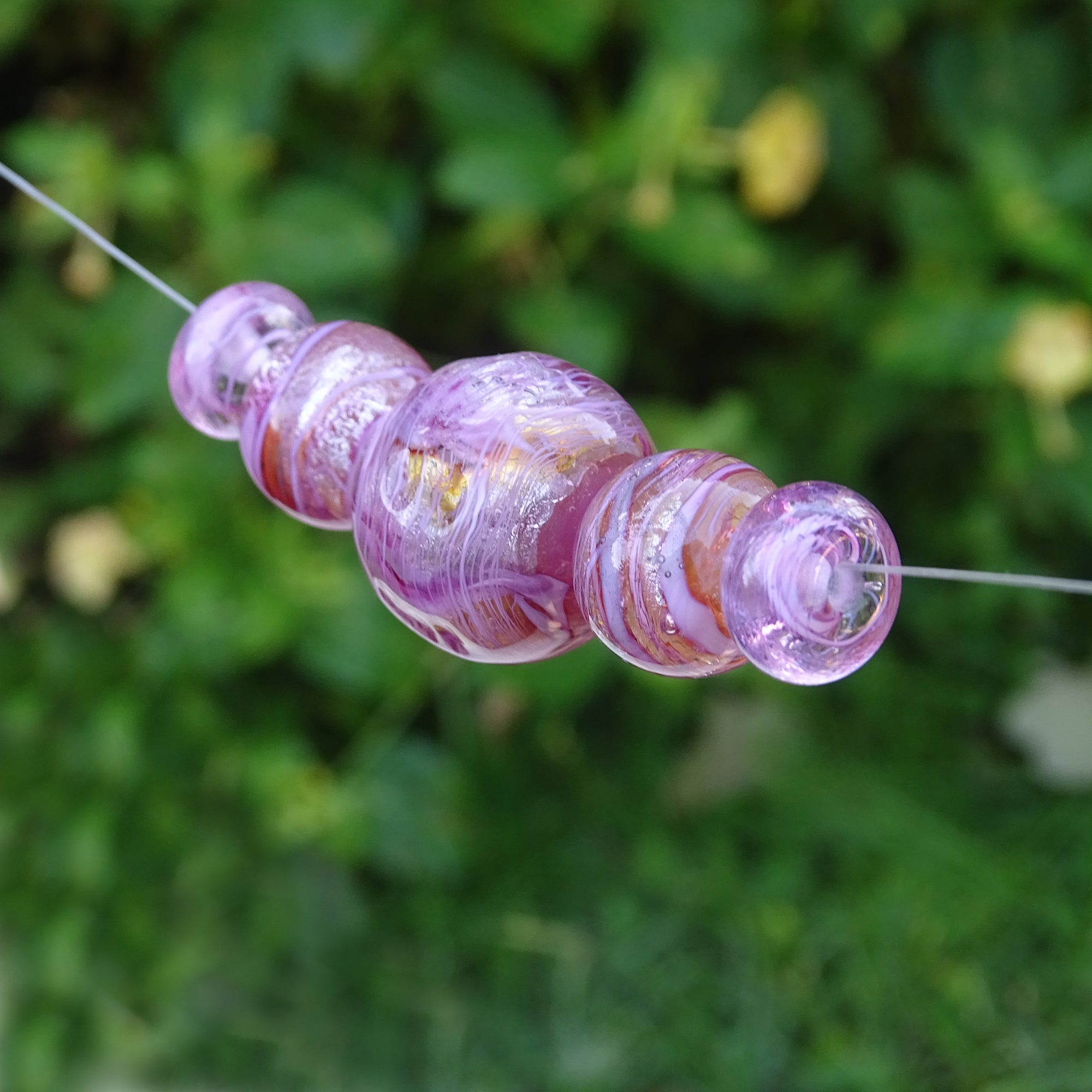 Lampwork Glass Bead, hotsell Purple with Pink Lilies